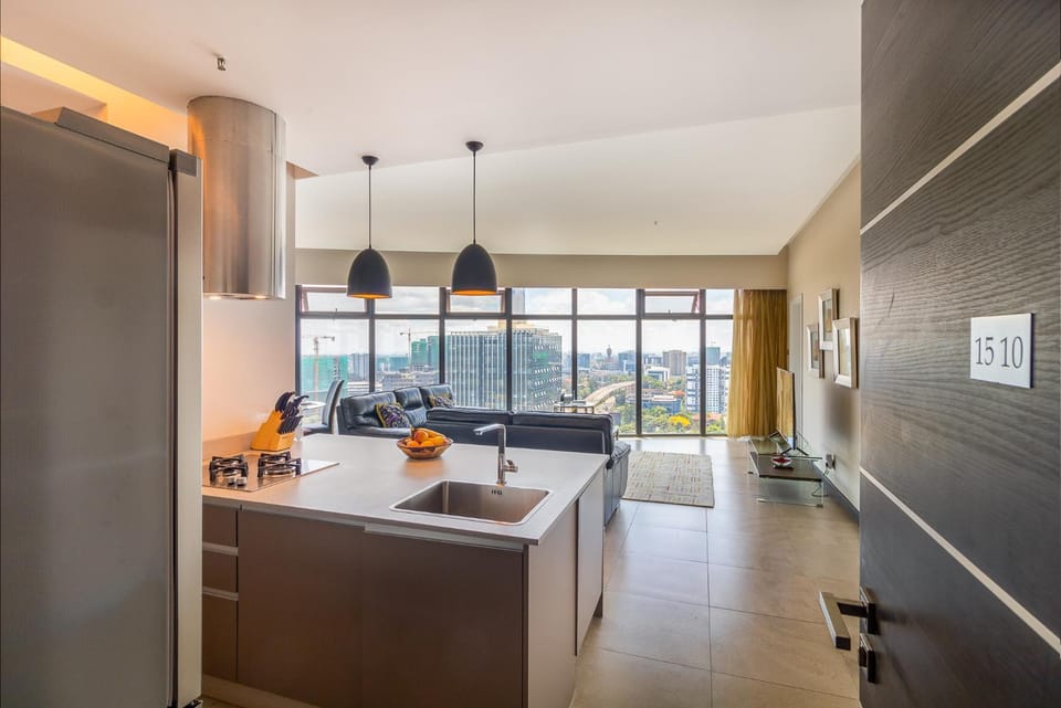 Kitchen or kitchenette, Living room, Seating area
