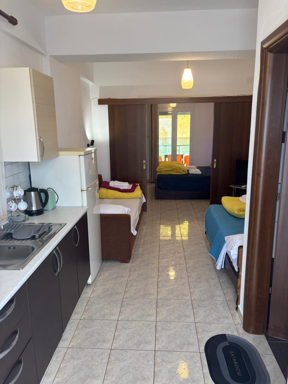 Kitchen or kitchenette, stove