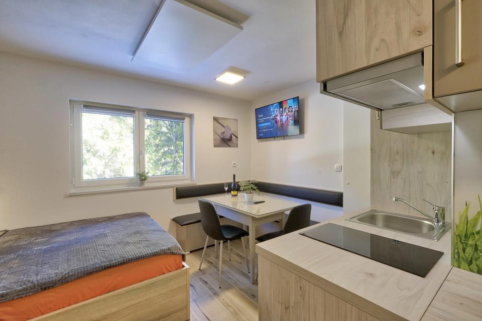TV and multimedia, Kitchen or kitchenette, Dining area, stove