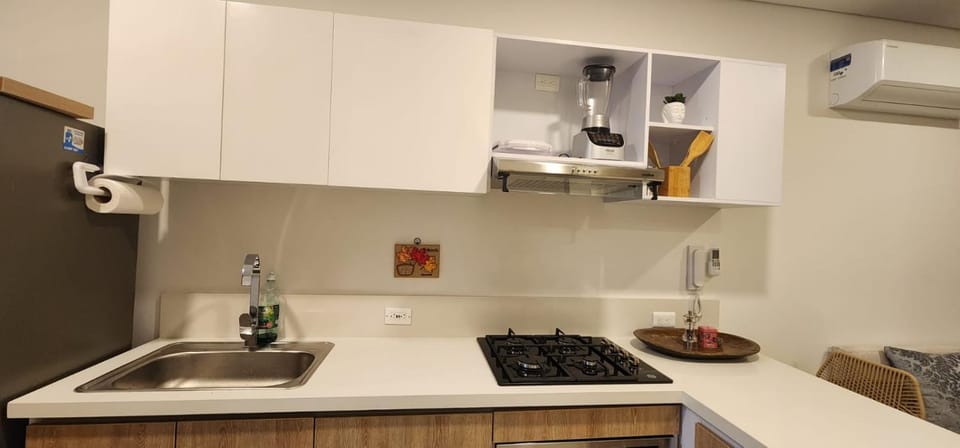 Kitchen or kitchenette, stove