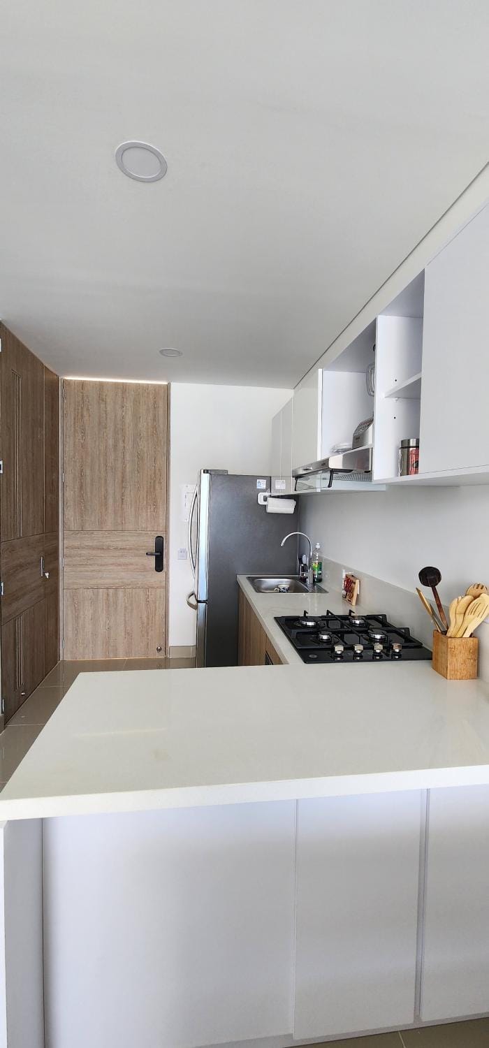 Kitchen or kitchenette, stove