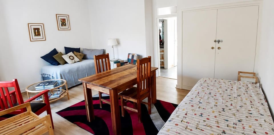 Bed, Living room, Dining area