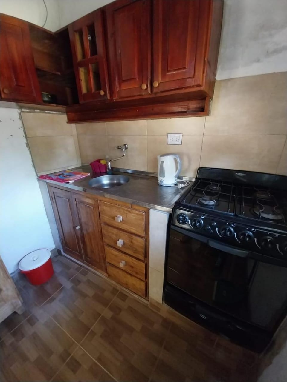 Kitchen or kitchenette, stove