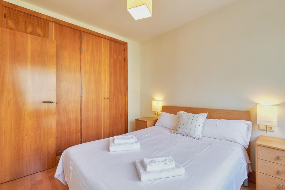 Bed, wardrobe