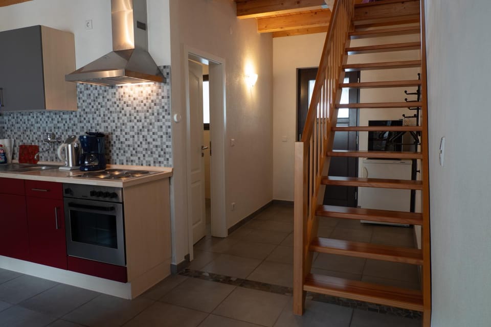 Kitchen or kitchenette, stove