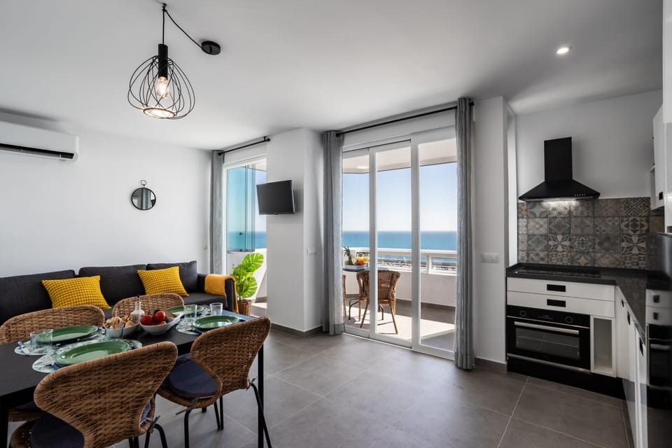 Kitchen or kitchenette, Living room, Dining area, Sea view