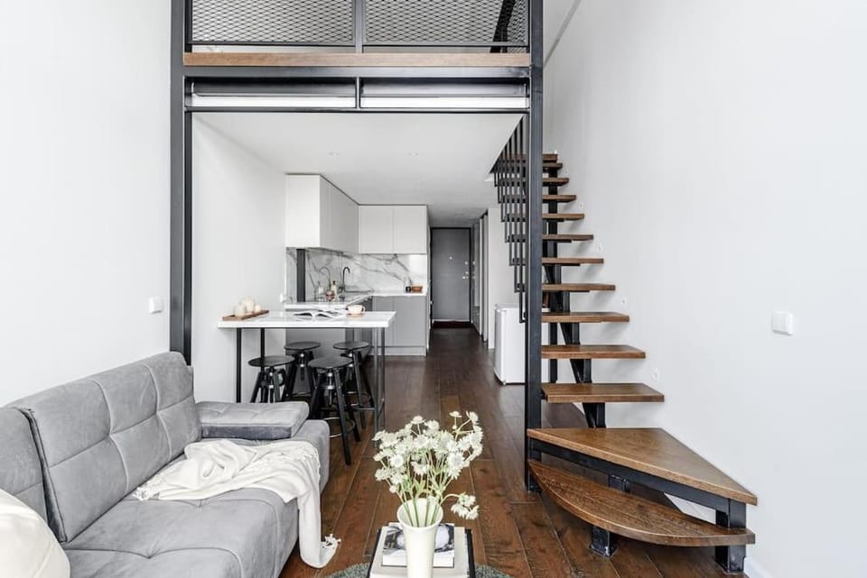 Kitchen or kitchenette, Living room, Seating area, Dining area