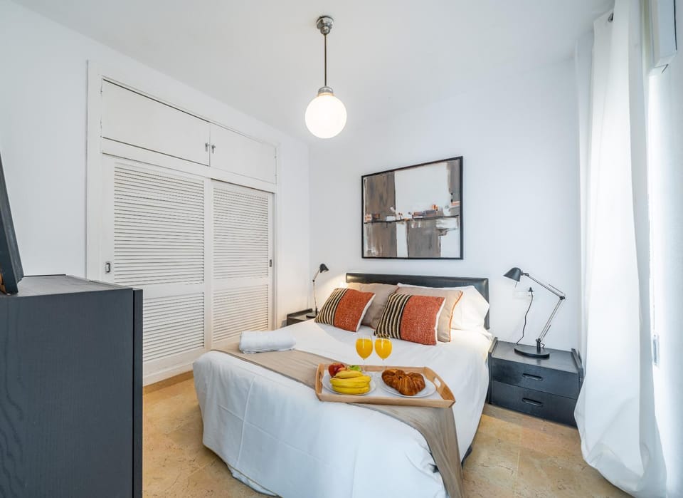 Bed, wardrobe