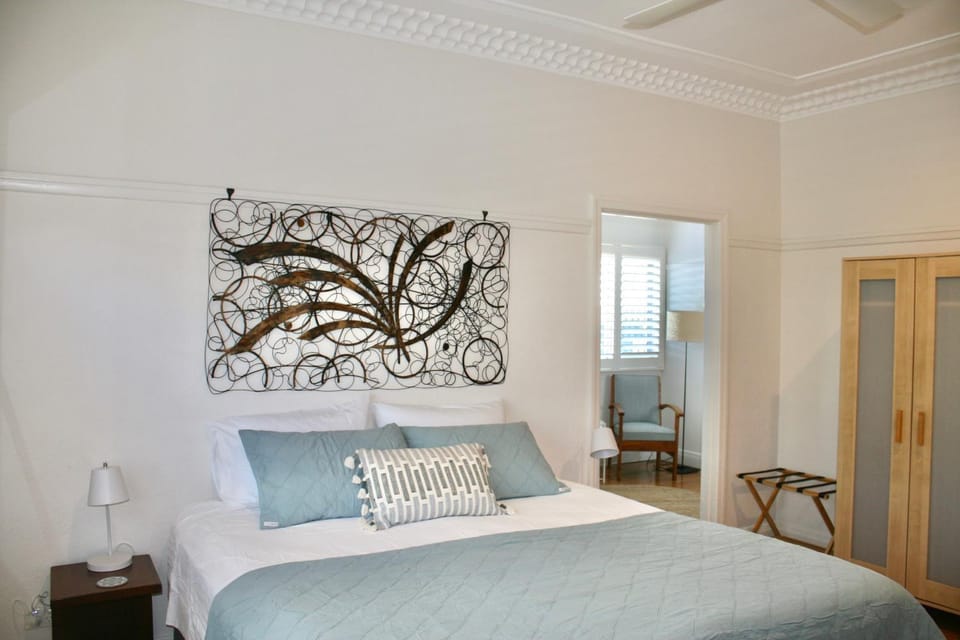 Bed, wardrobe