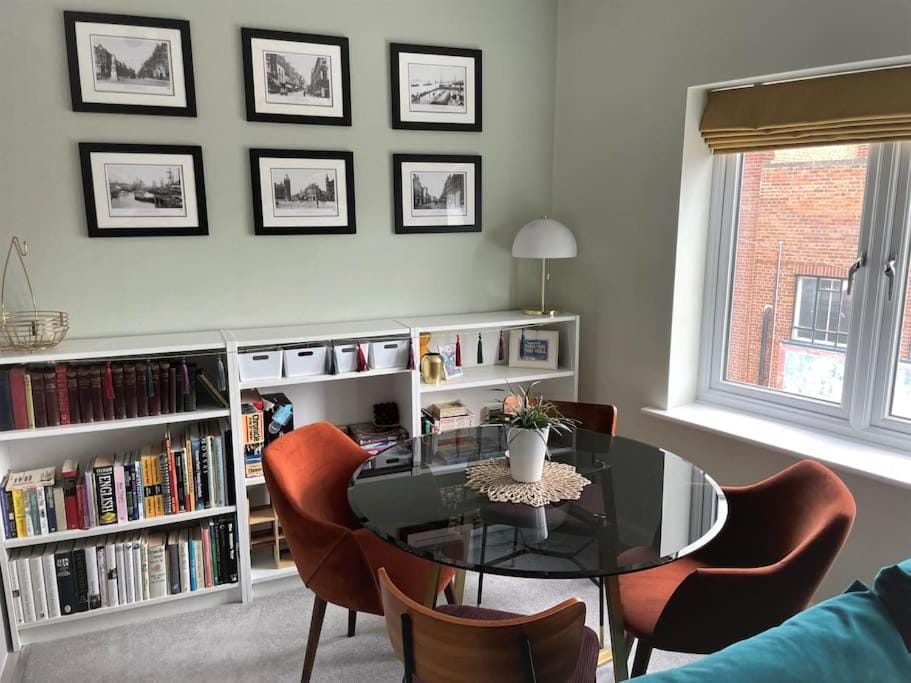 Library, Living room, Seating area, Dining area