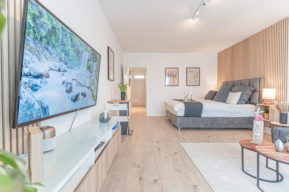 Bed, TV and multimedia, Living room, Photo of the whole room, Seating area, Evening entertainment, Bedroom