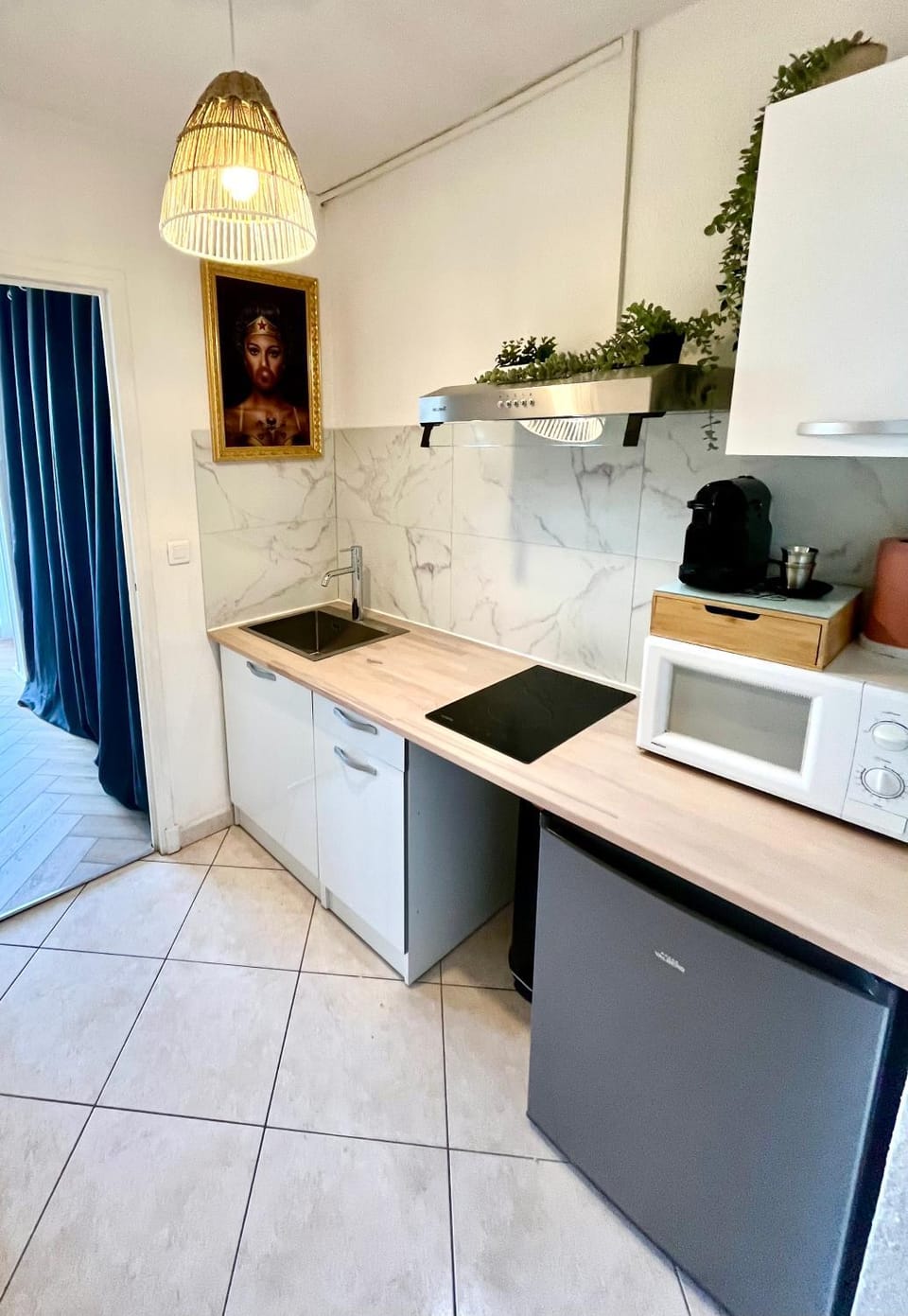 Kitchen or kitchenette, minibar, stove