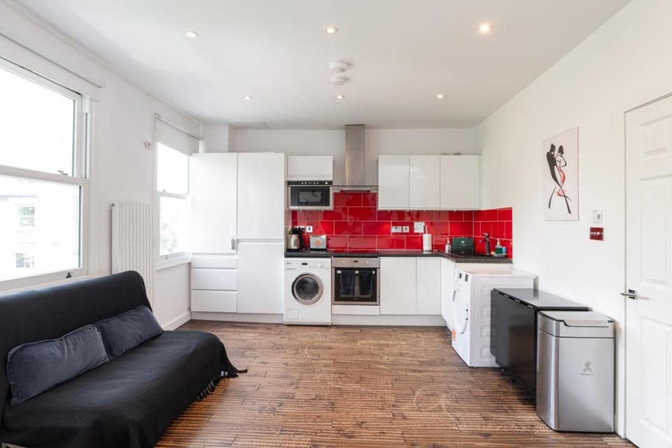 Kitchen or kitchenette, dishwasher, stove