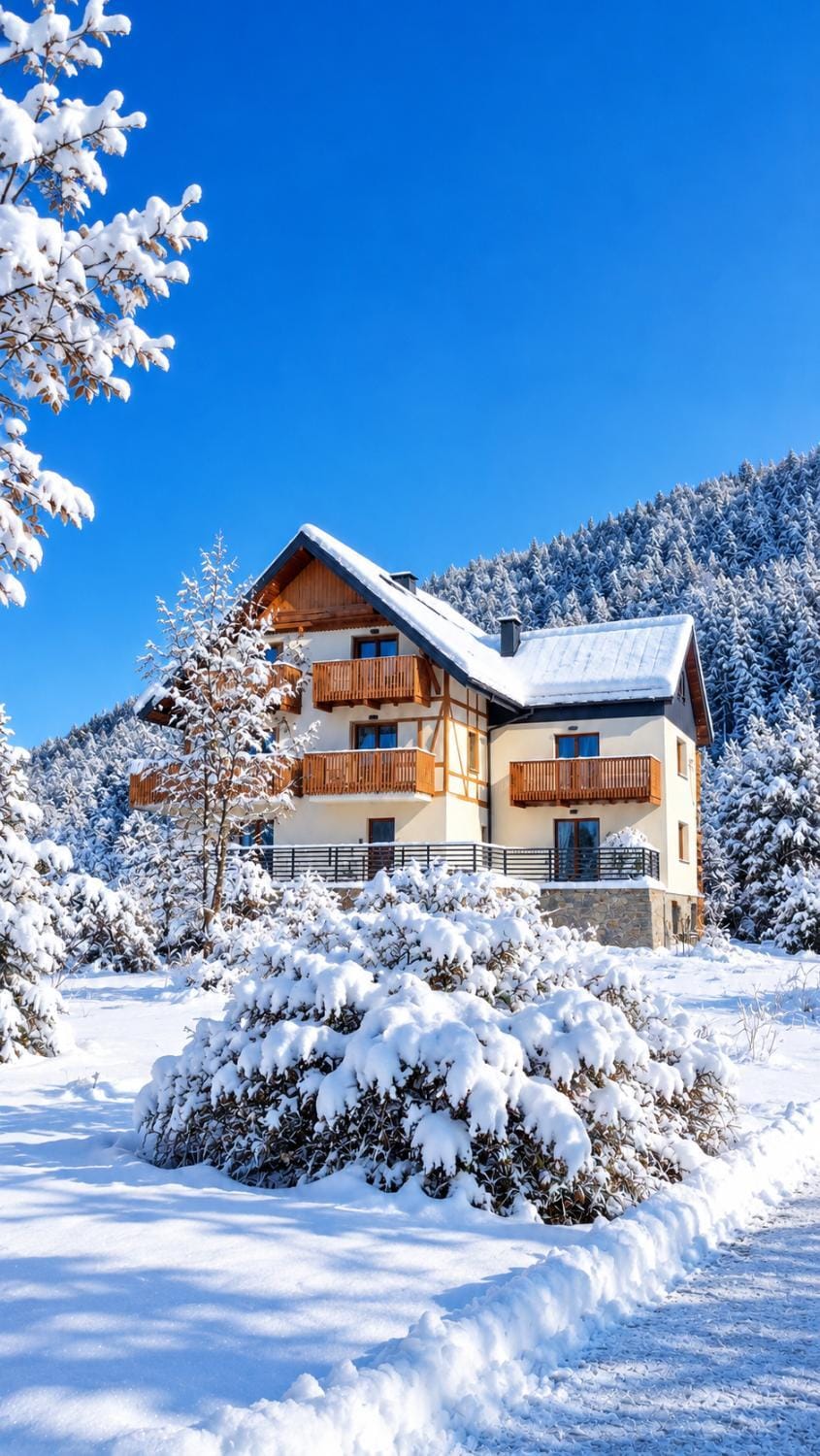 Property building, Day, Natural landscape, Winter, Mountain view