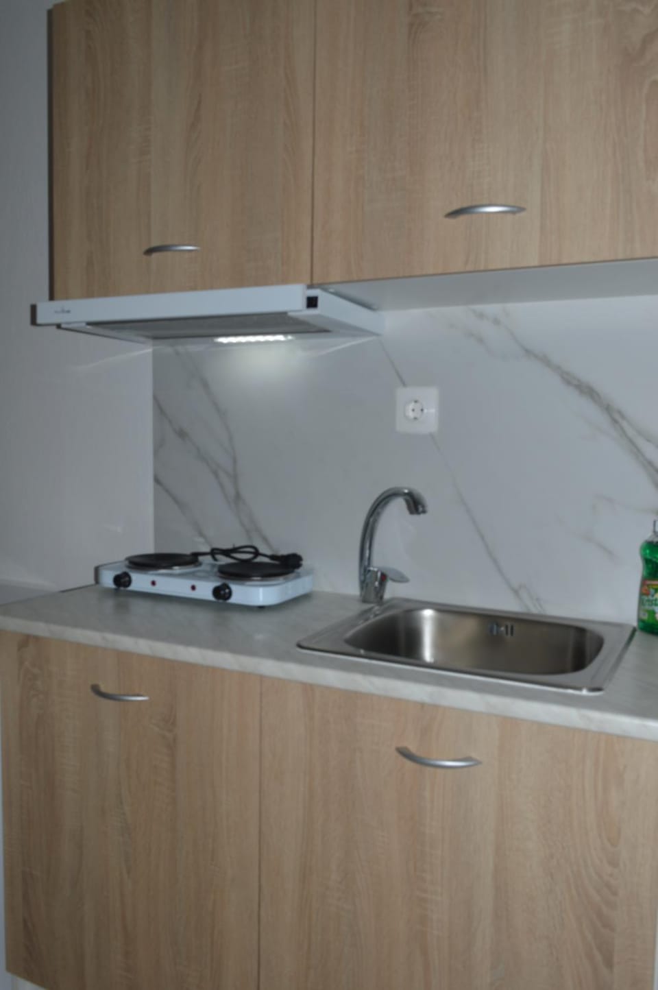 Kitchen or kitchenette, stove