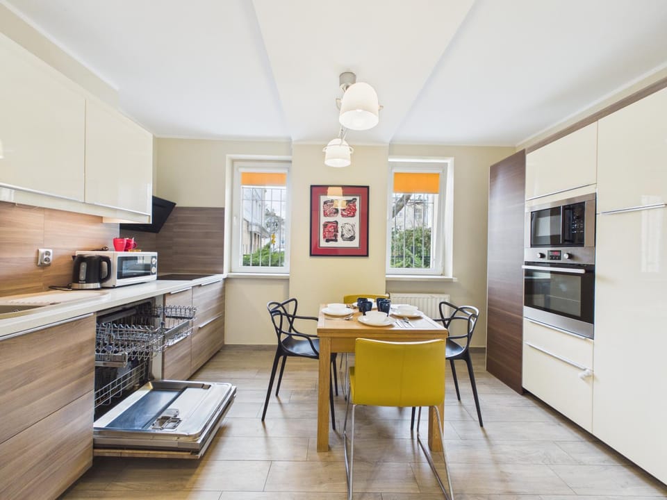 Dining area, dishwasher, stove, kitchen
