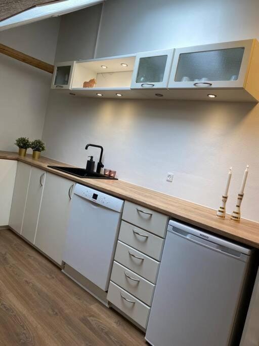 Kitchen or kitchenette, stove