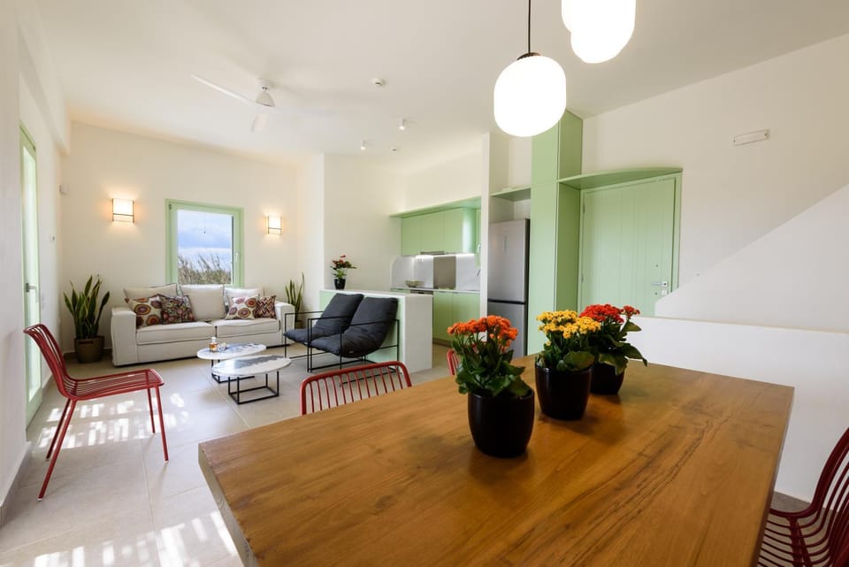Kitchen or kitchenette, Living room, Seating area, Dining area
