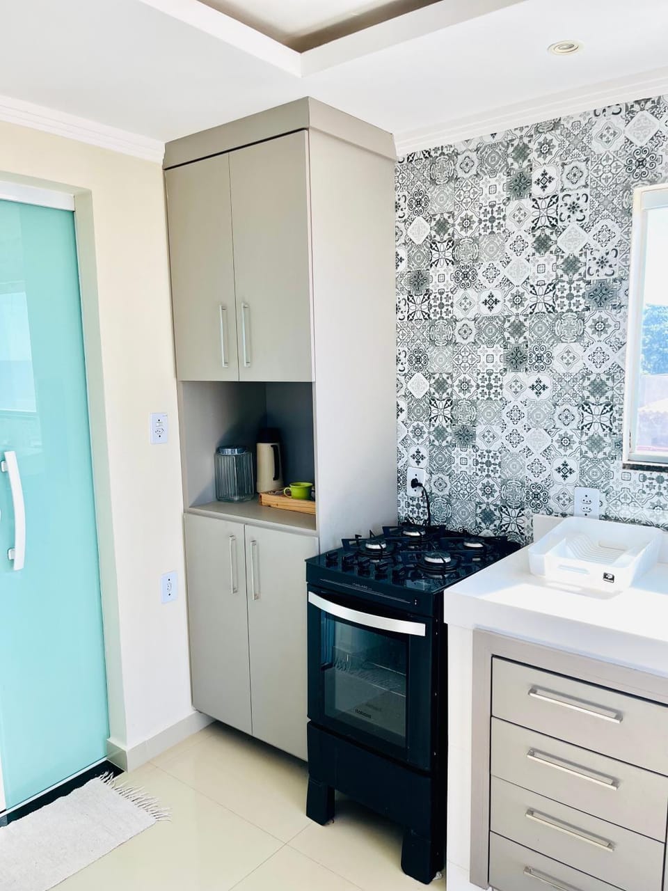 Kitchen or kitchenette, stove