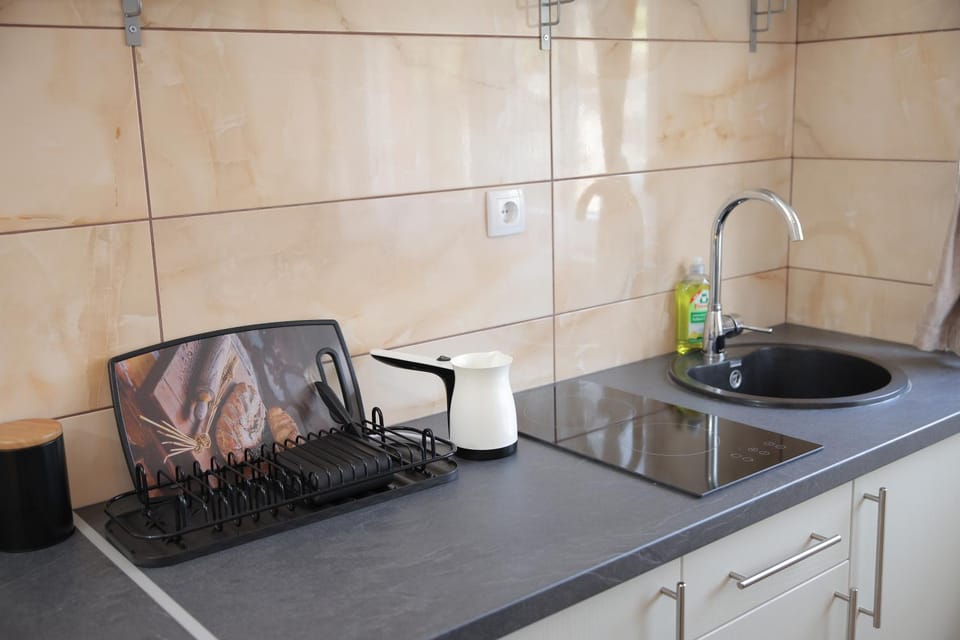 Kitchen or kitchenette, stove