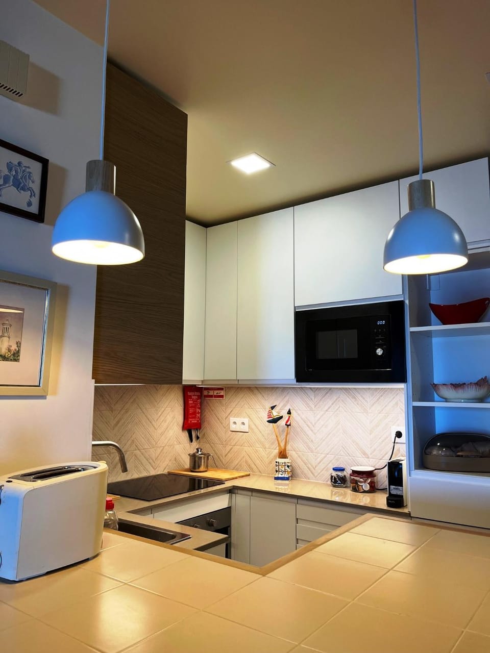 Kitchen or kitchenette, dishwasher, stove