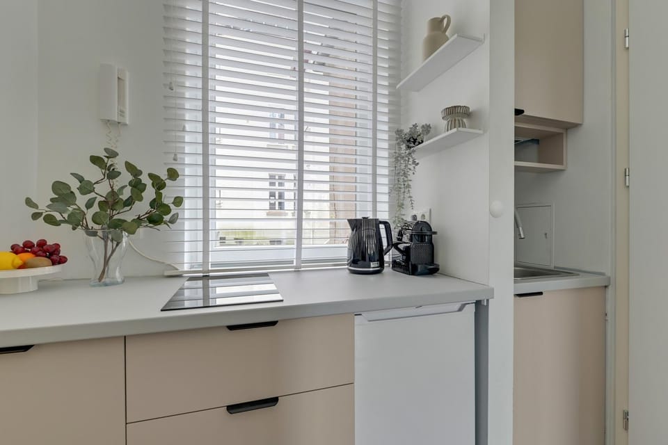 Kitchen or kitchenette, stove