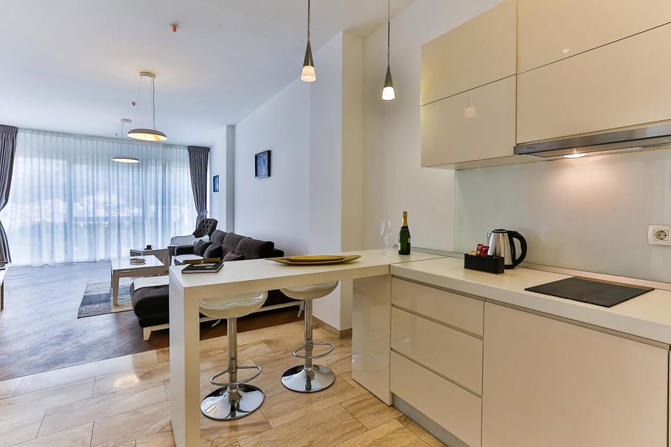 Kitchen or kitchenette, Living room, Seating area, Dining area, stove