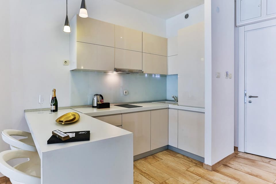 Kitchen or kitchenette, stove