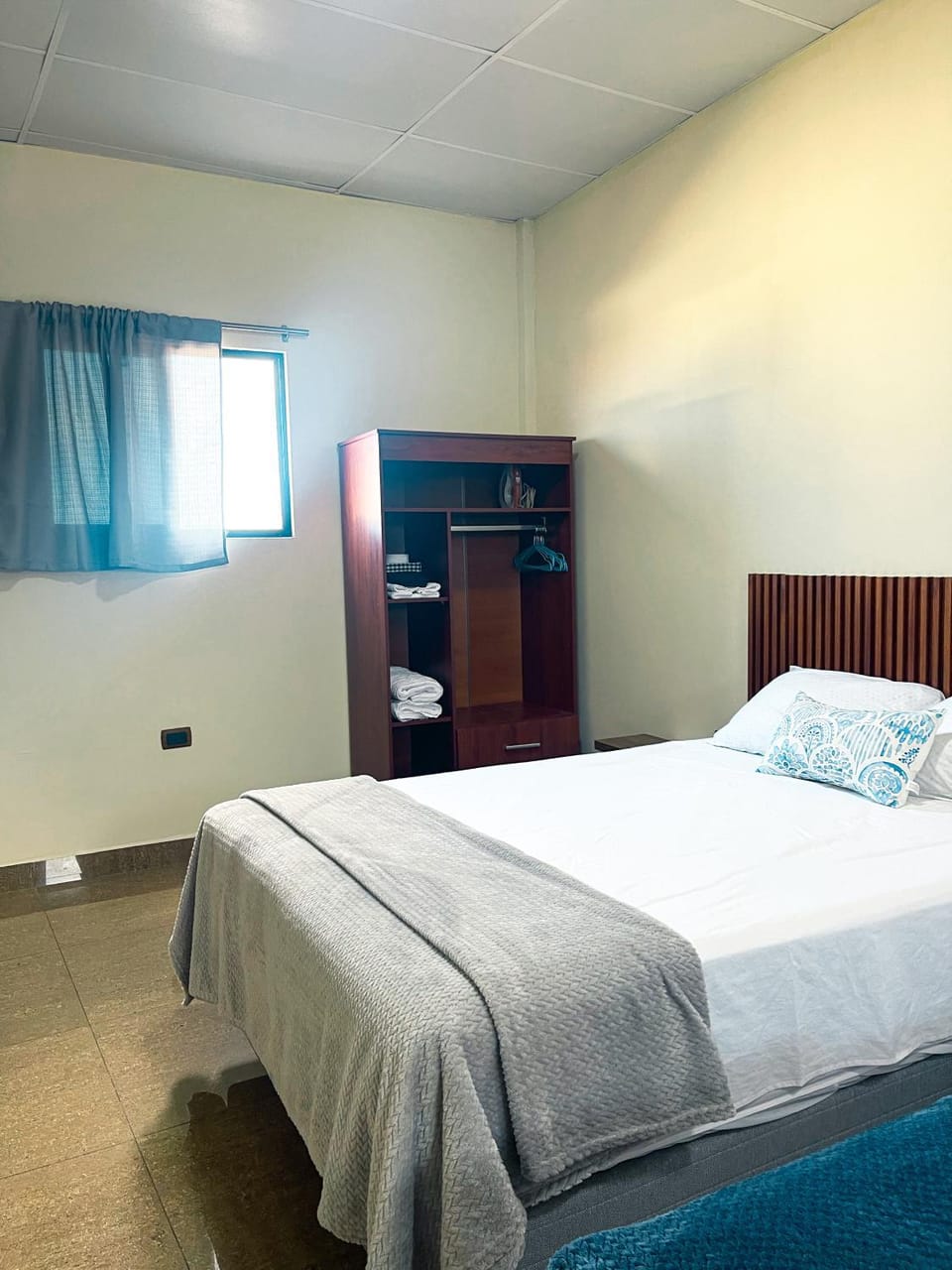 Bed, wardrobe