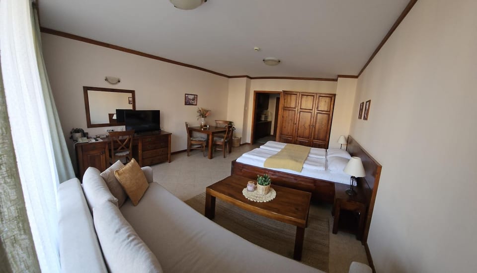 Bed, Living room, Seating area