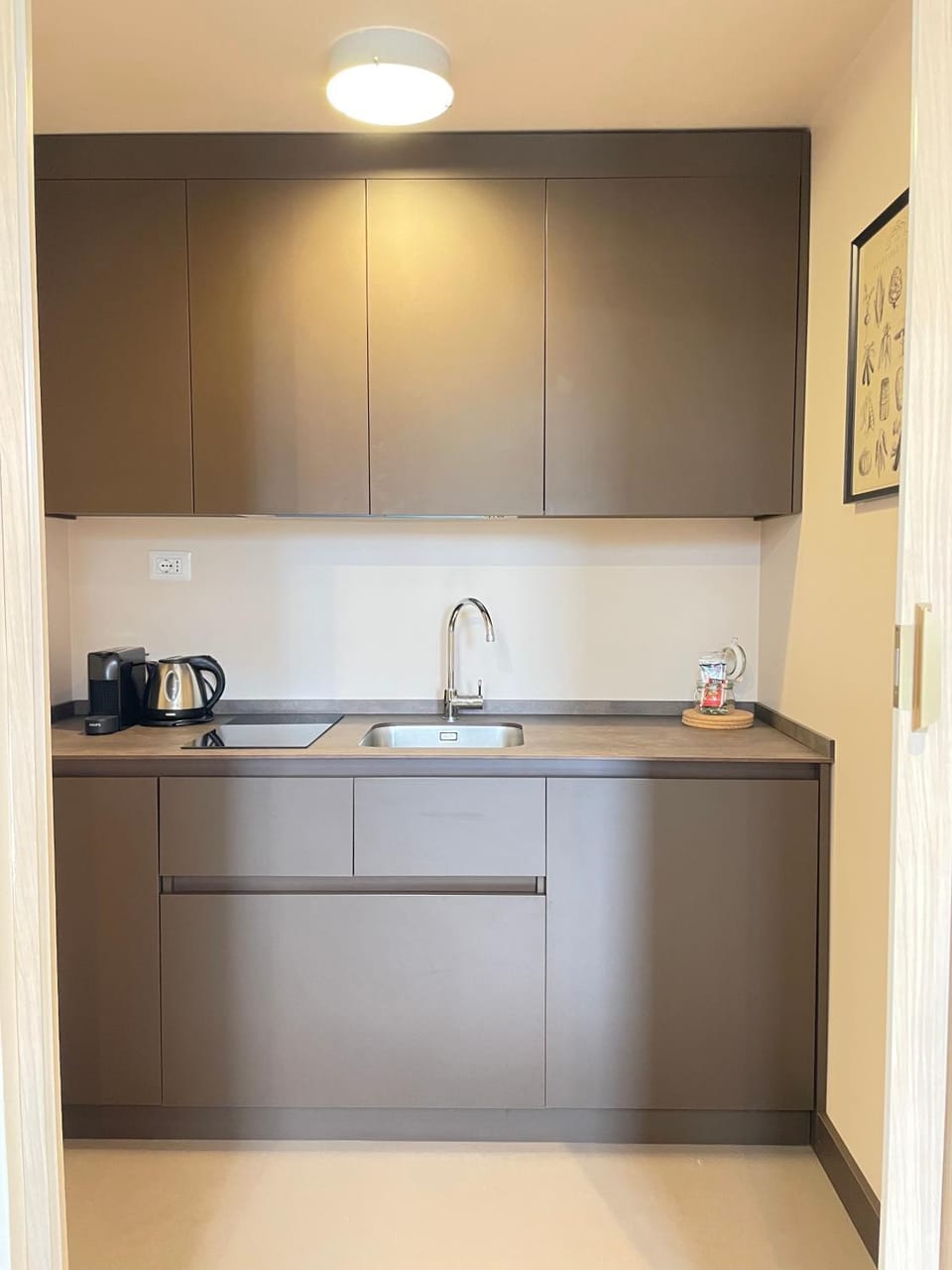 Kitchen or kitchenette, stove