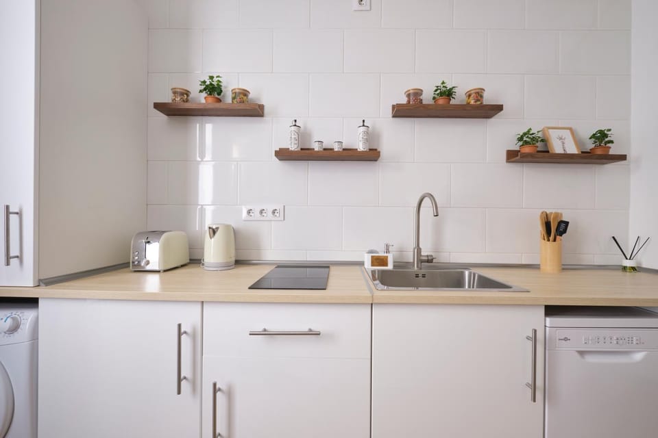 Kitchen or kitchenette, stove
