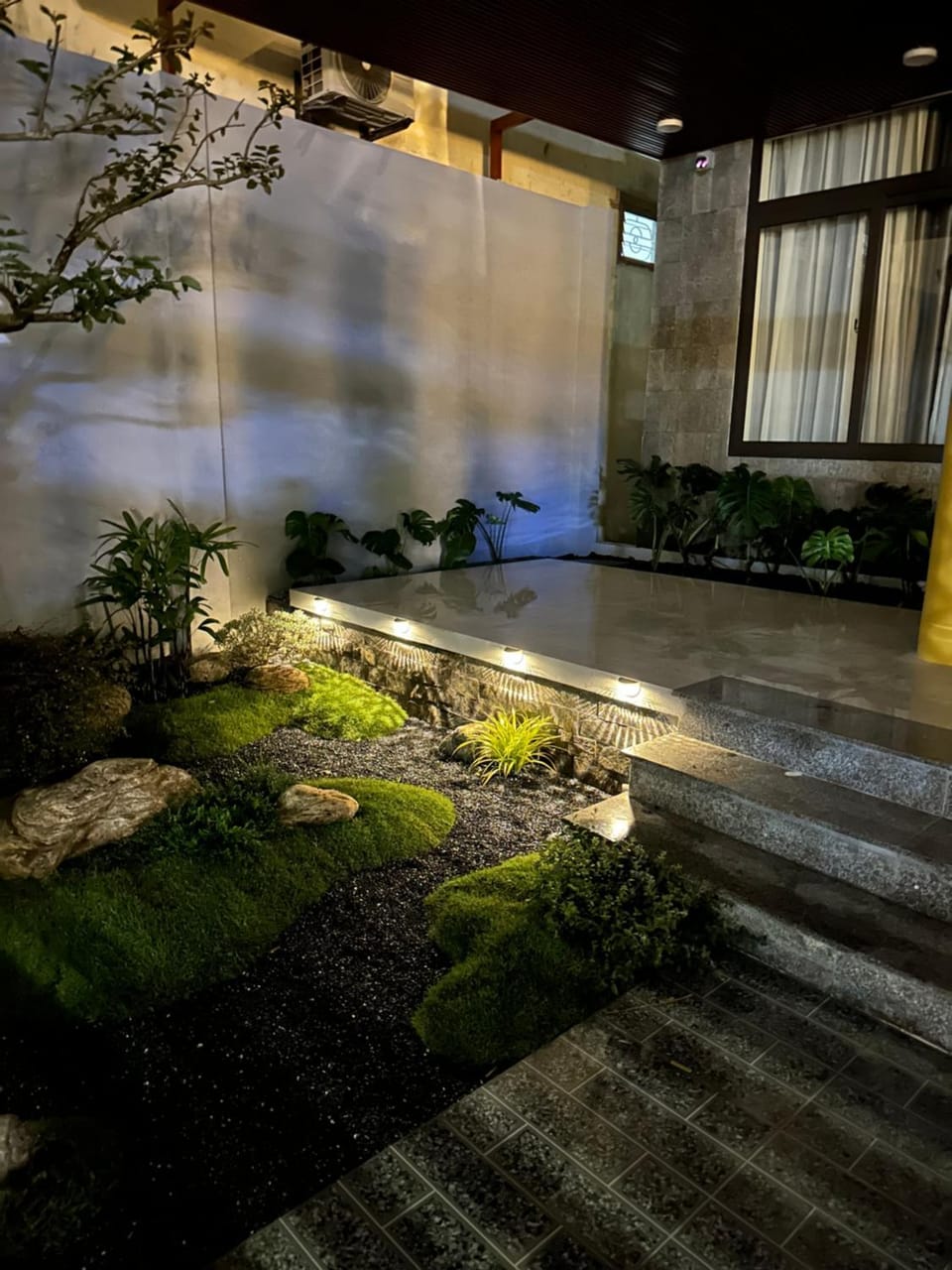 Property building, Night, Garden, Garden view