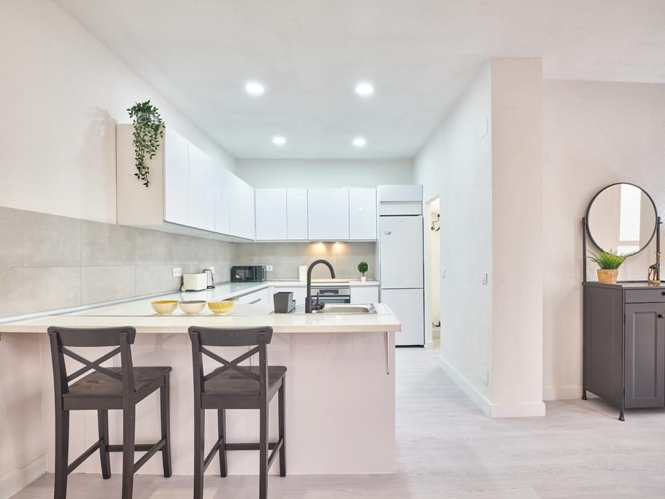Kitchen or kitchenette, stove