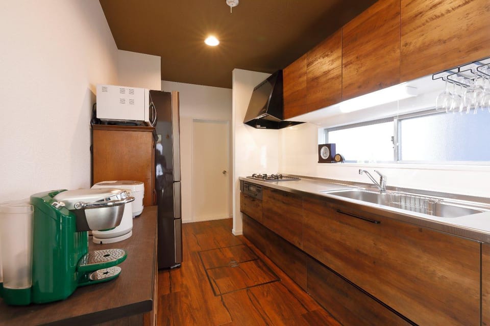 Kitchen or kitchenette, stove