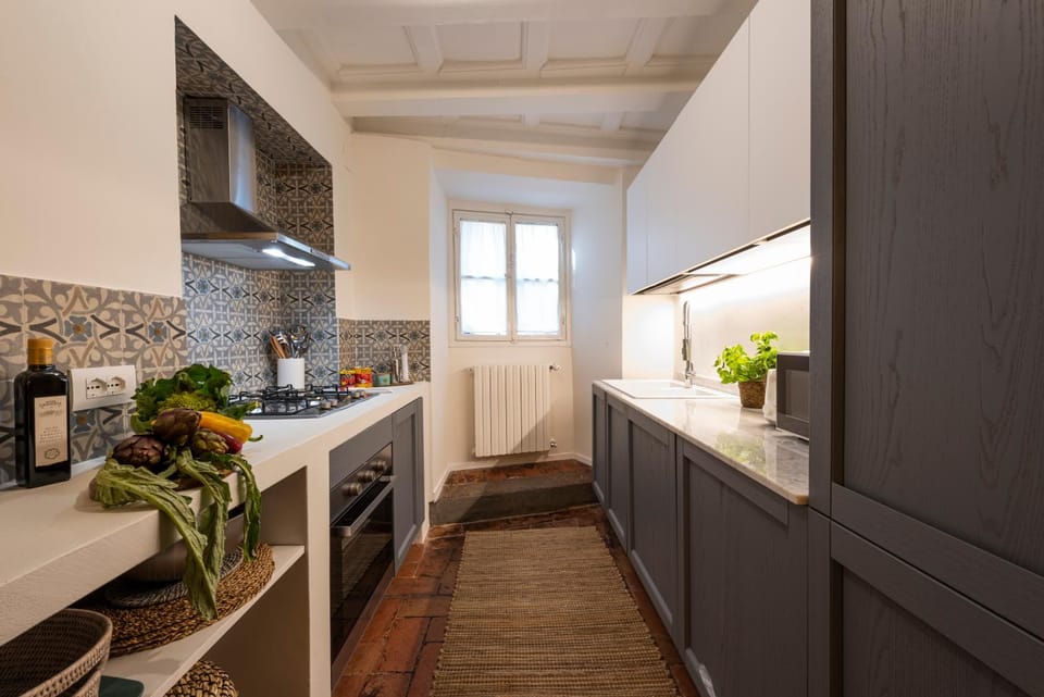 Kitchen or kitchenette, stove