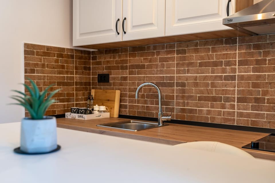 Kitchen or kitchenette, stove