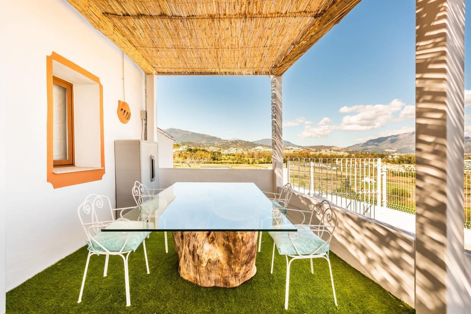 Patio, Spring, Day, Natural landscape, Garden, View (from property/room), Balcony/Terrace, Balcony/Terrace, Dining area, Mountain view, Pool view