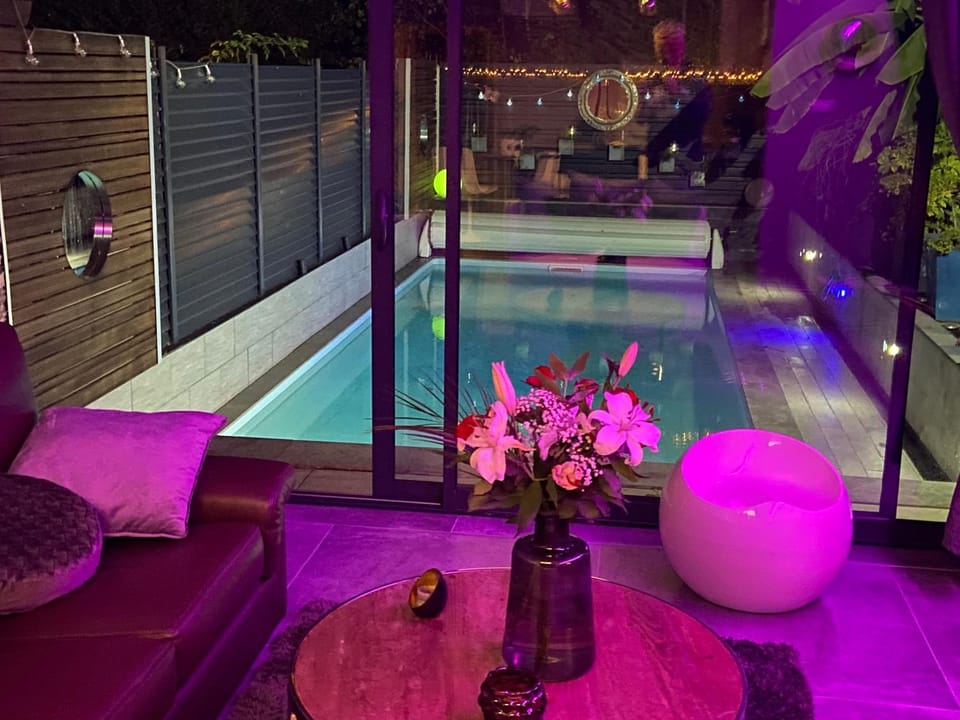 Night, Pool view, Swimming pool