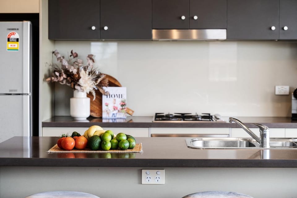 Kitchen or kitchenette, stove