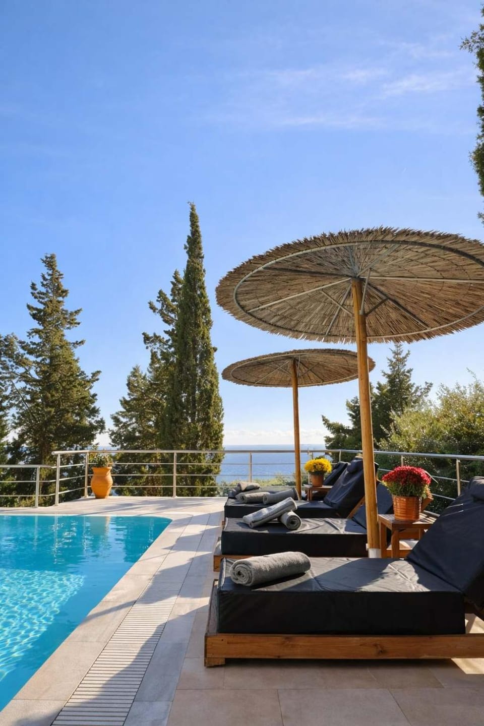 Swimming pool, sunbed