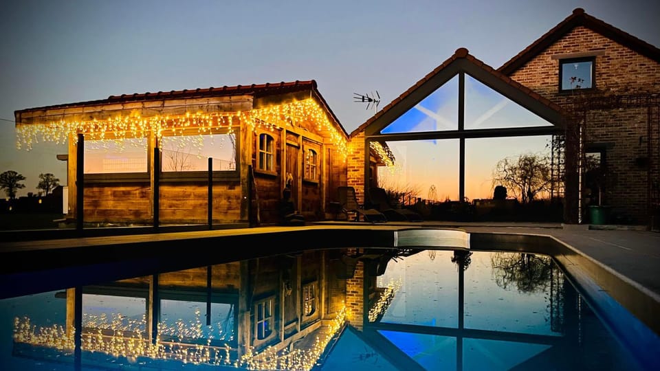 Property building, Swimming pool, Sunset
