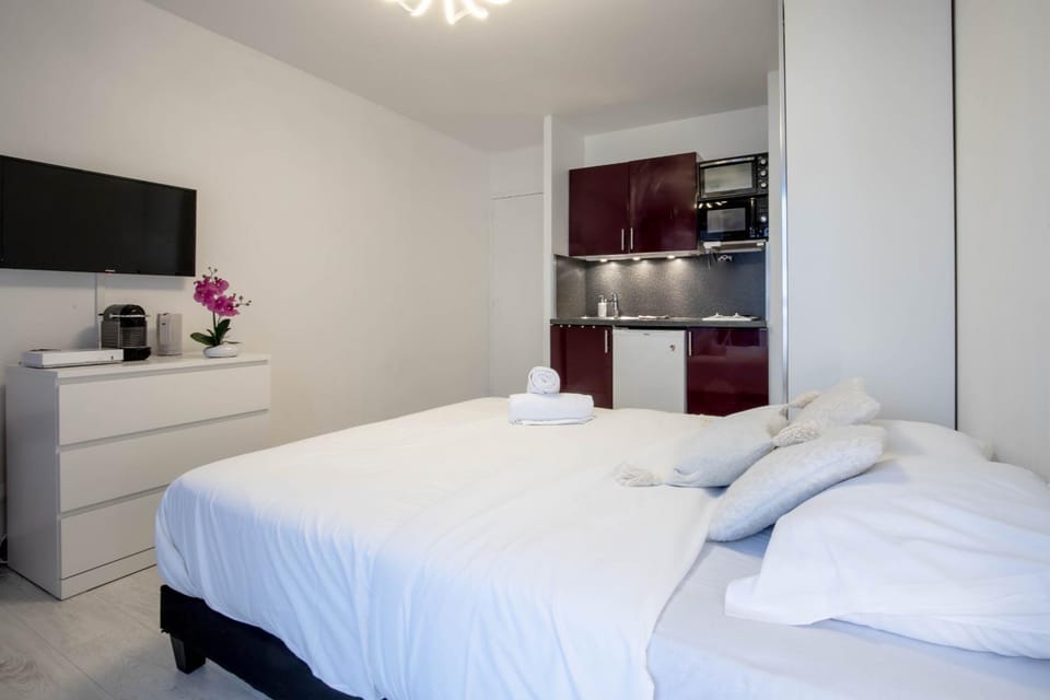 Bed, TV and multimedia, Kitchen or kitchenette, Photo of the whole room, Bedroom, minibar, oven