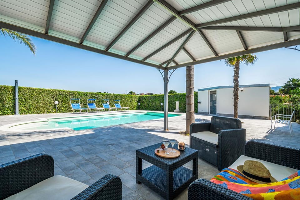 Patio, Day, Natural landscape, View (from property/room), Balcony/Terrace, Living room, Seating area, Pool view, Swimming pool, sunbed
