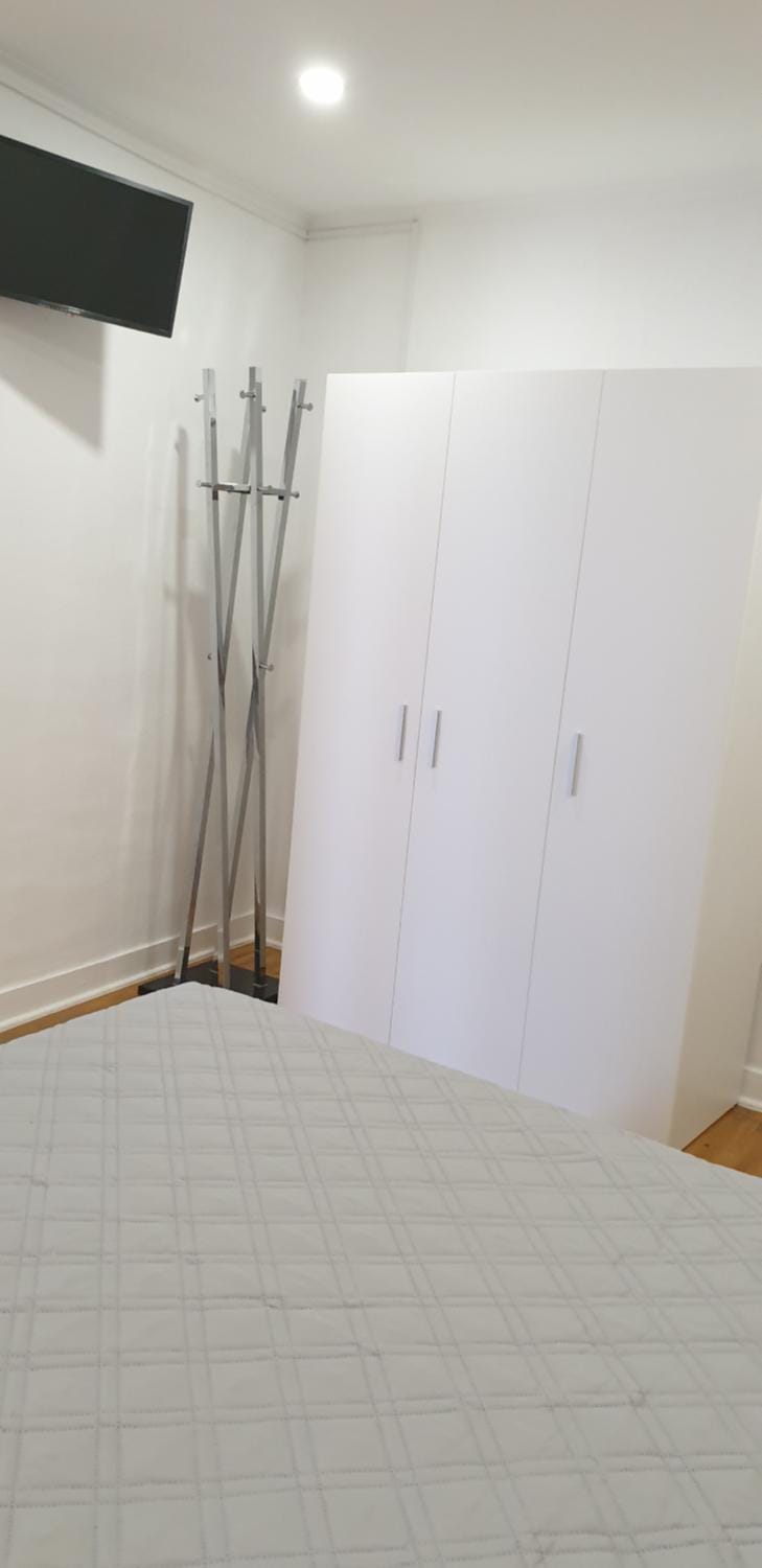 Bed, wardrobe