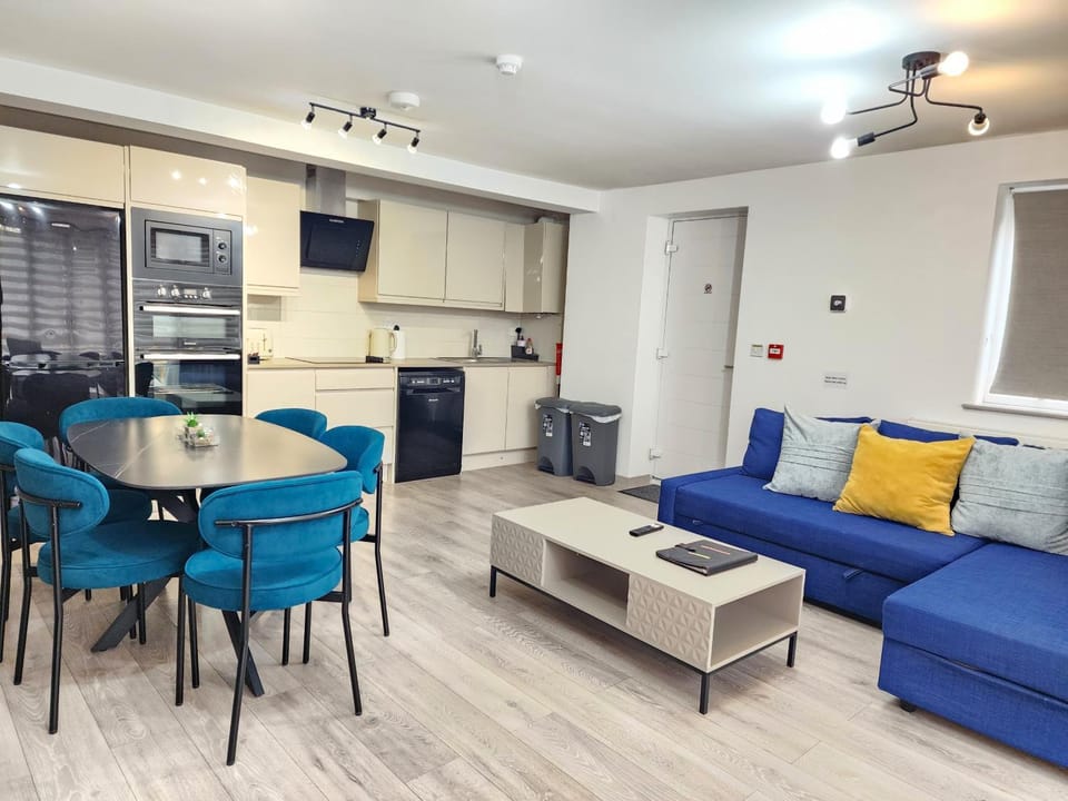 Kitchen or kitchenette, Living room, Seating area, Dining area, oven, stove