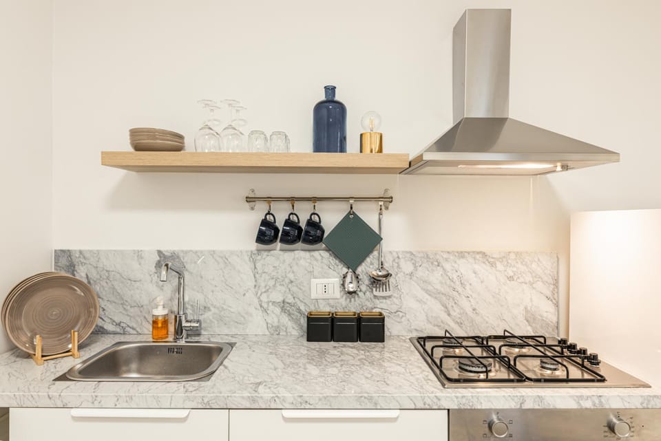 Kitchen or kitchenette, stove