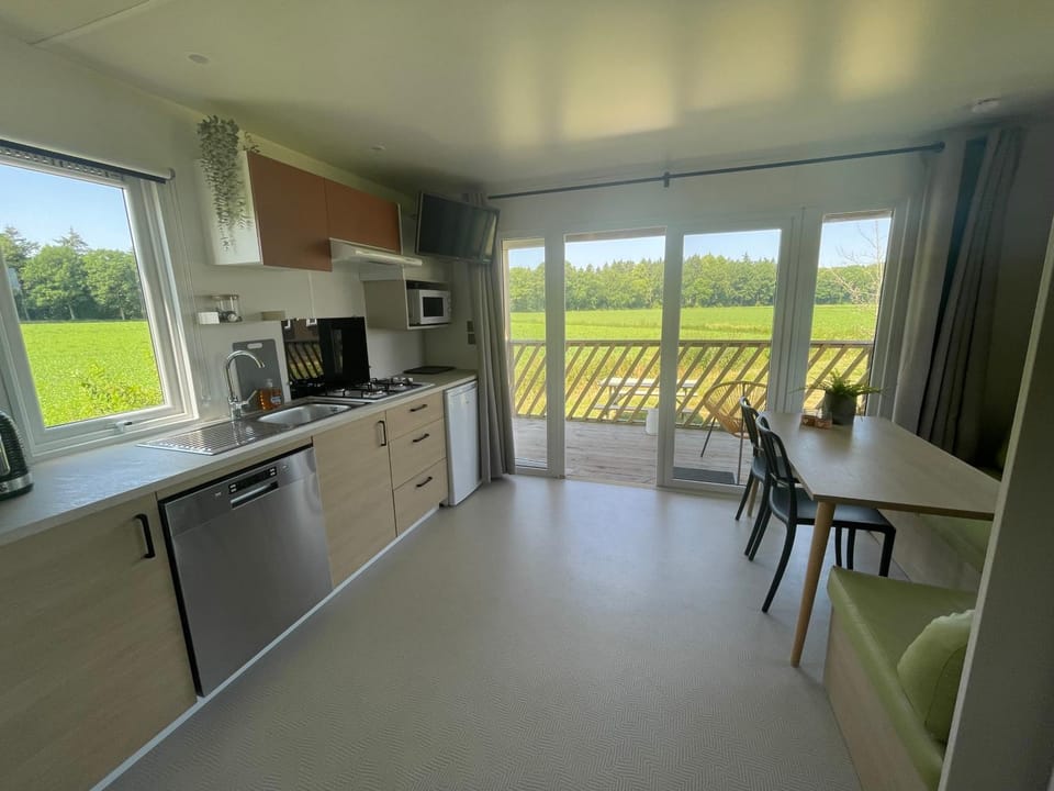 View (from property/room), Balcony/Terrace, Kitchen or kitchenette, Dining area, dishwasher, stove