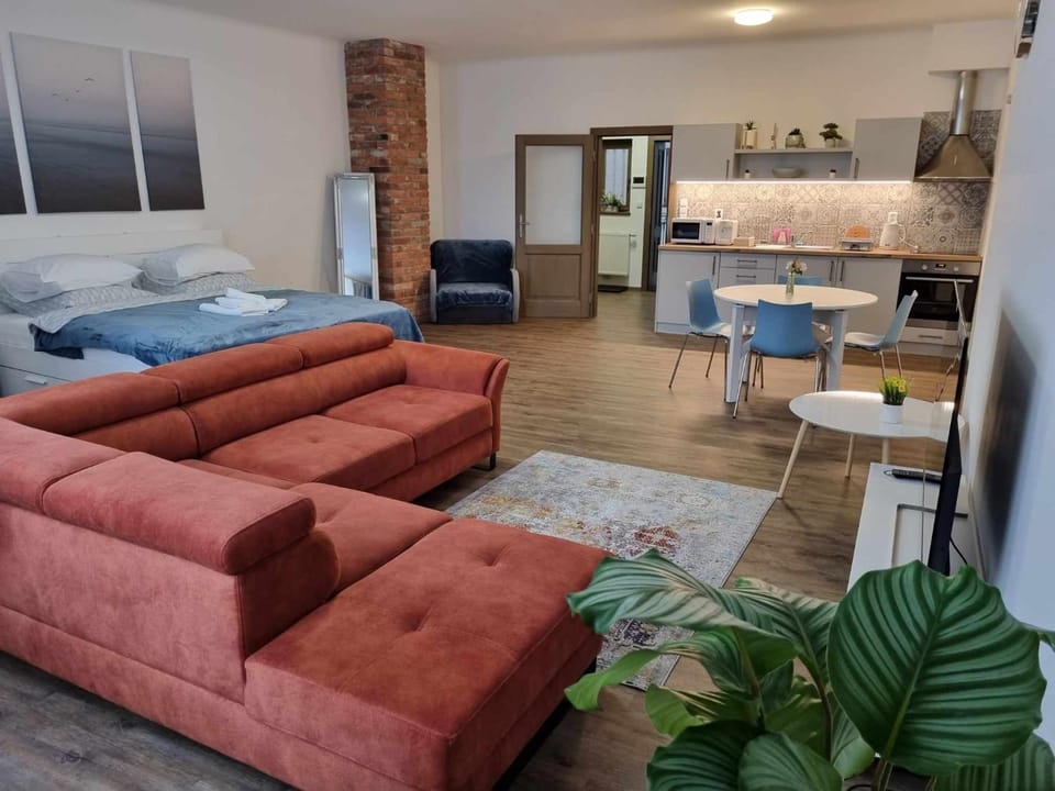 Kitchen or kitchenette, Living room, Photo of the whole room, Seating area, Dining area, Bedroom