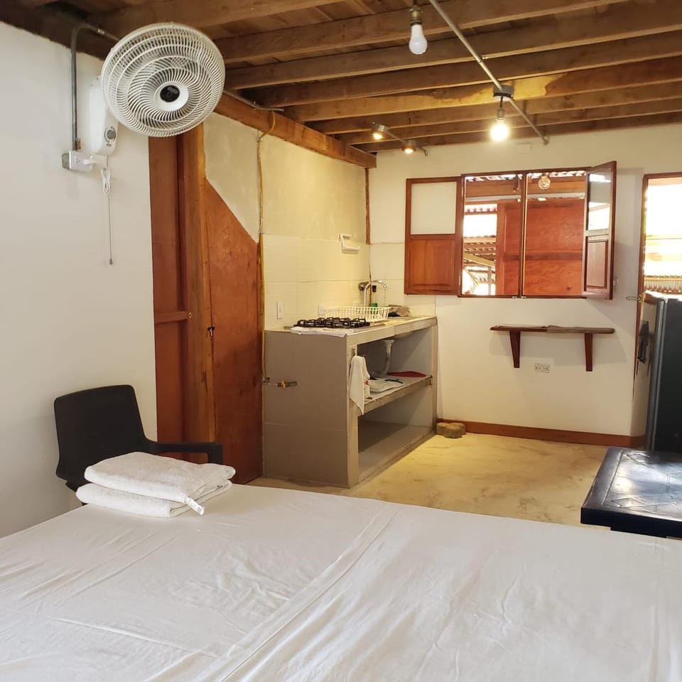 Bed, Kitchen or kitchenette, Photo of the whole room, Bedroom, fireplace, towels